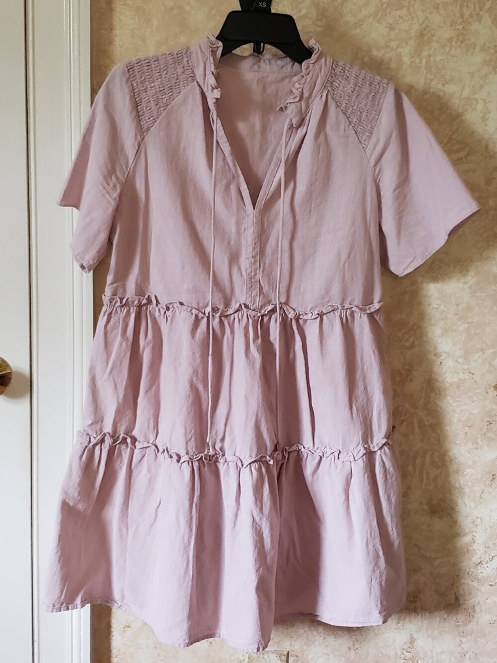 Light Dusty Pink tiered cotton midi dress - Picture 2 of 7